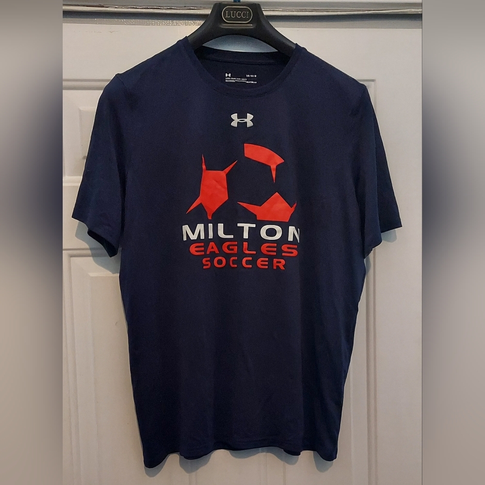 UNDER ARMOUR MILTON EAGLES SOCCER MEN'S NAVY POLYESTER SHT SLV SHIRT SIZE L NWOT